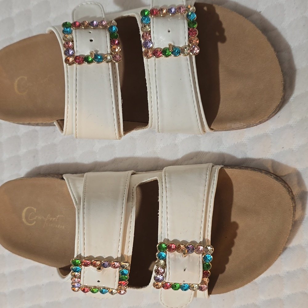 Cato Women's White Sandals with Colorful Buckles